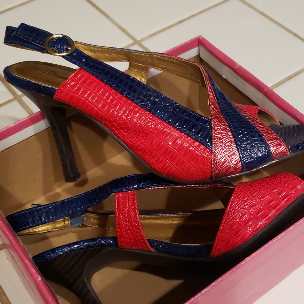 Multi color sling back heels